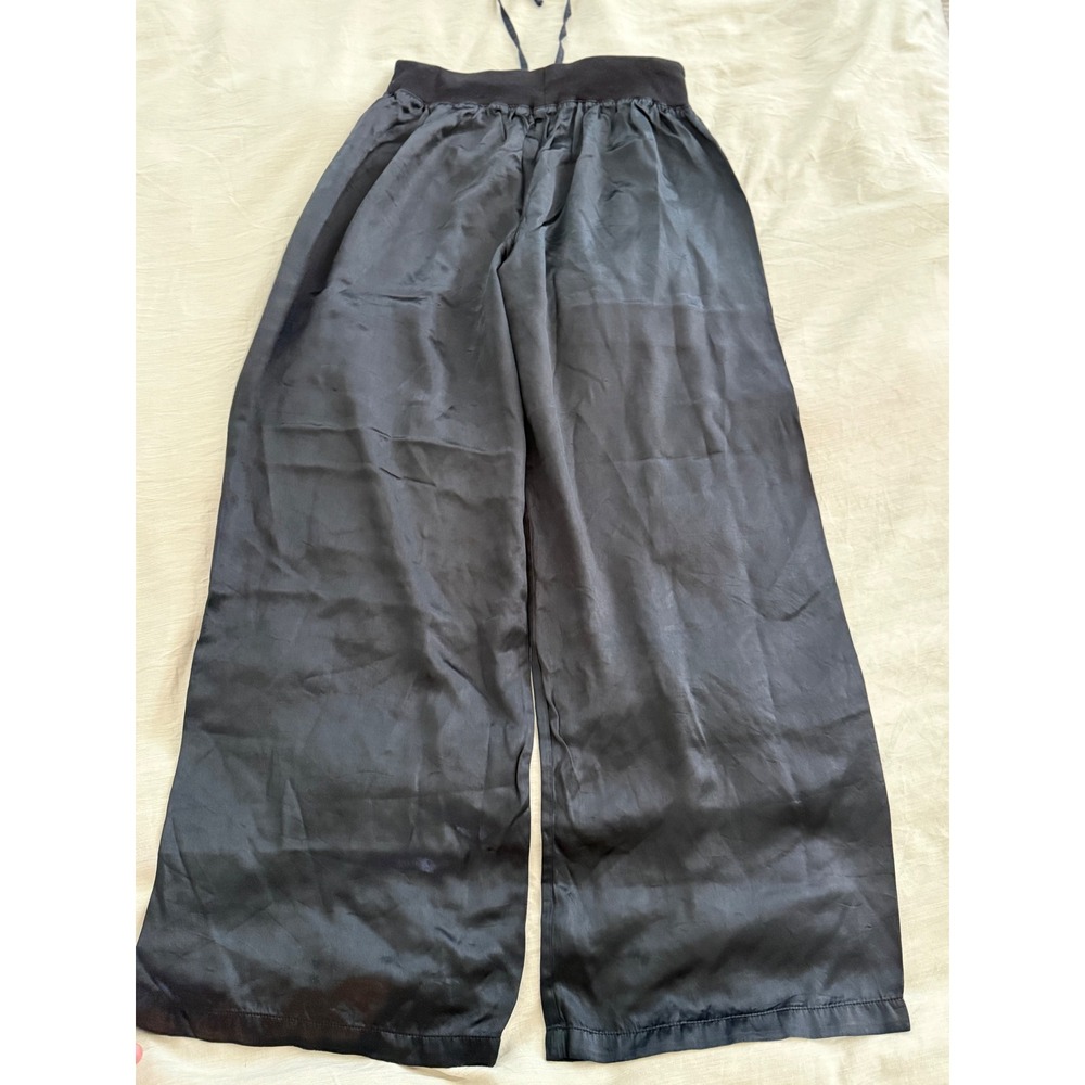 PJ Harlow Jolie Silk Blend Satin Wide Leg Palazzo Lounge Pants Black M Luxury - Picture 6 of 7